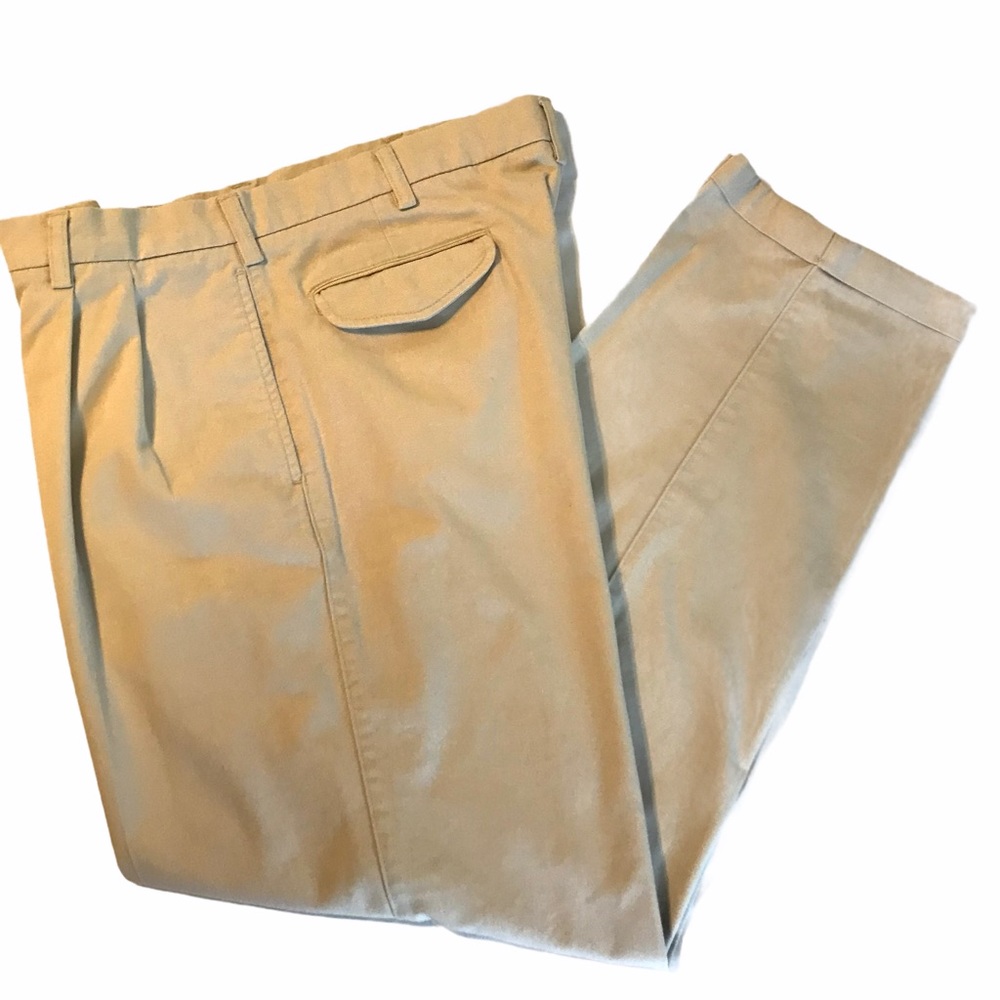 SAVANE Pants Size 36x32 Pleated Front Cotton Khaki Tan Cuffs Pockets Classic